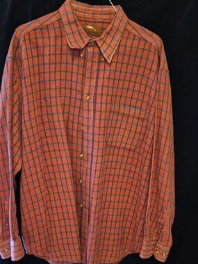 Bob Timberlake Men’s Heavyweight Cotton Button‑Down Shirt – XL – Rust/Blue Check